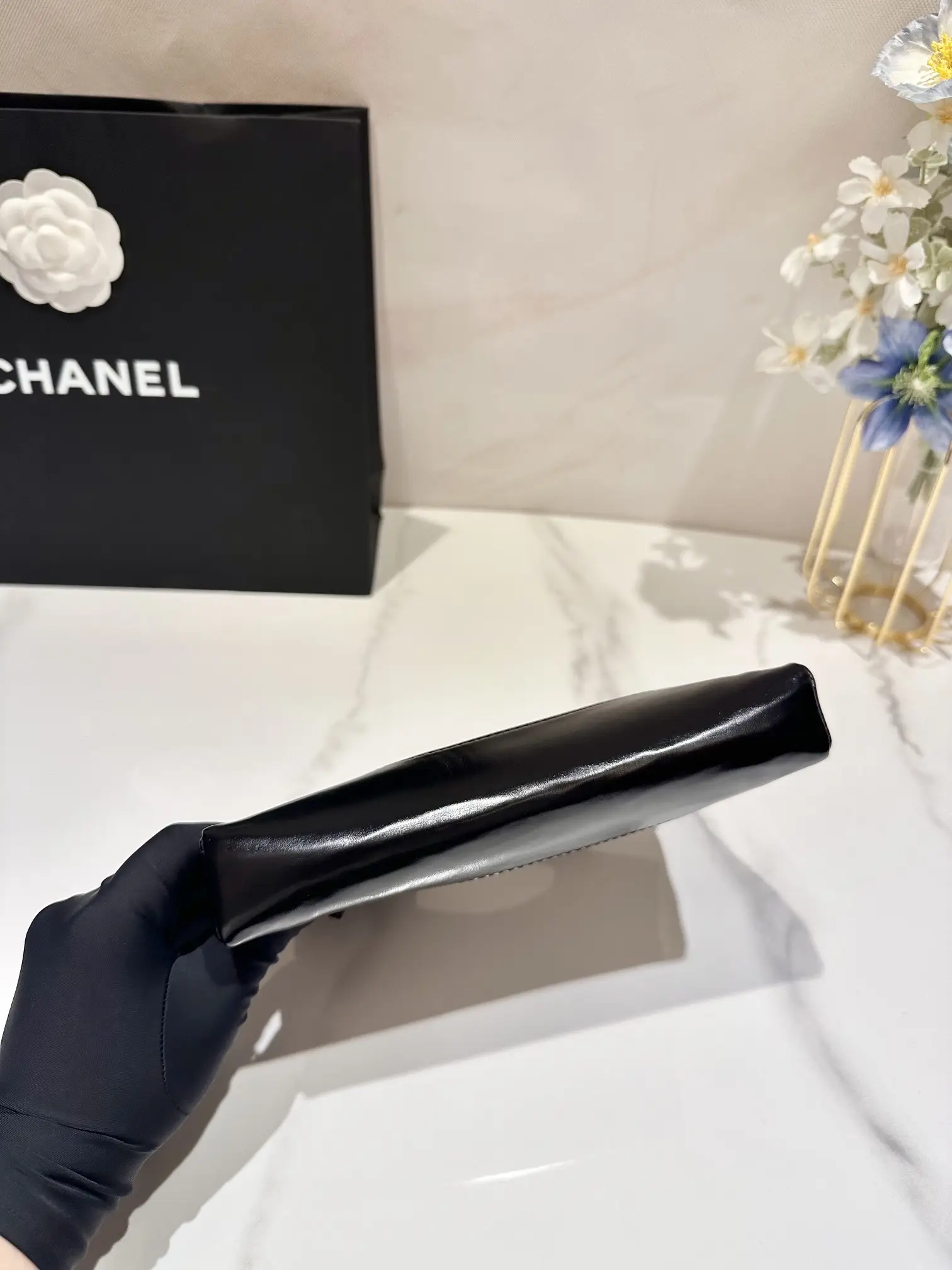 Cheap Black Shiny Crumpled Calfskin Quilted Nano 31 Shopping Bag