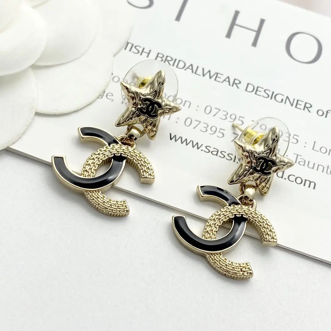 Chanel Black Gold Lava Double C Earrings