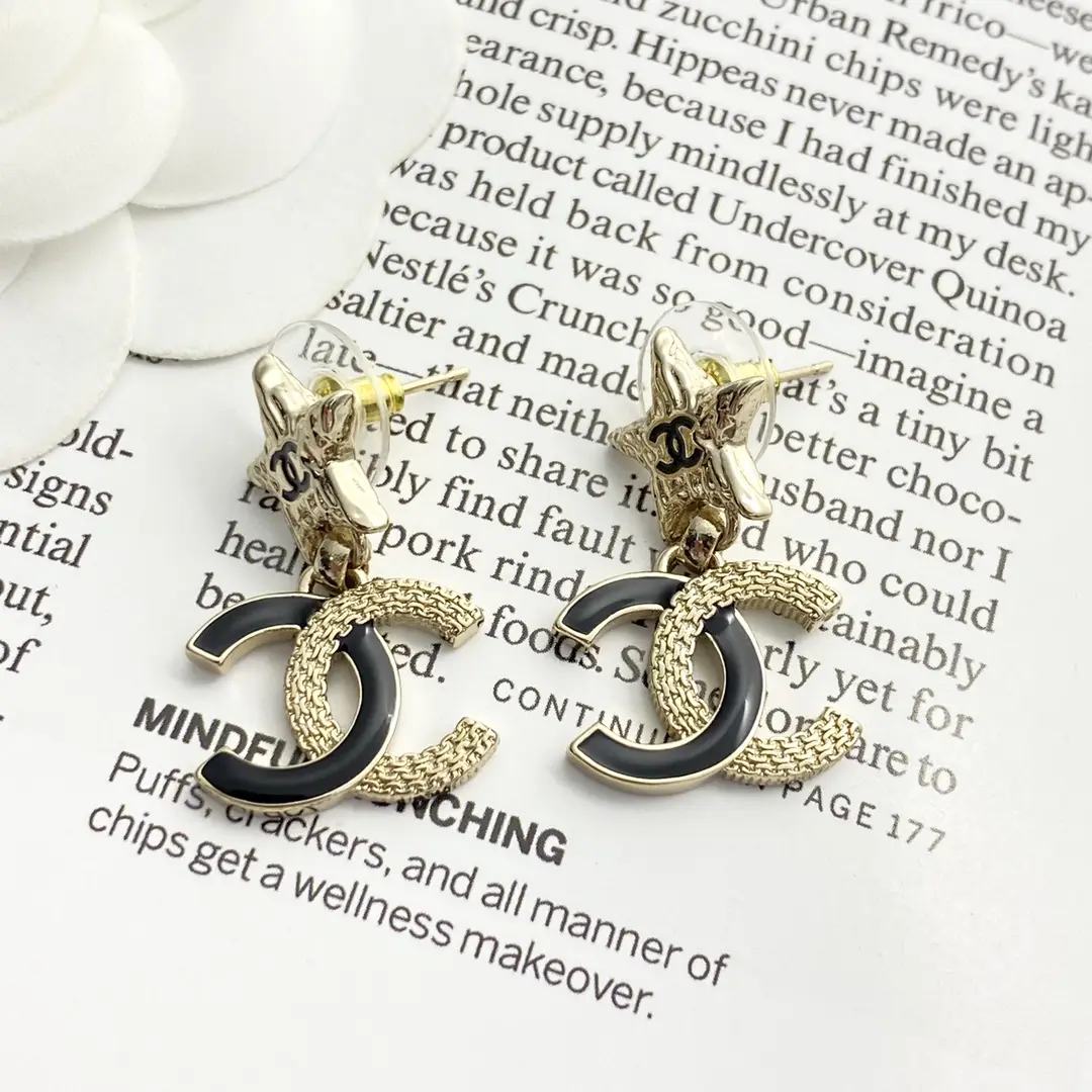 Chanel Black Gold Lava Double C Earrings
