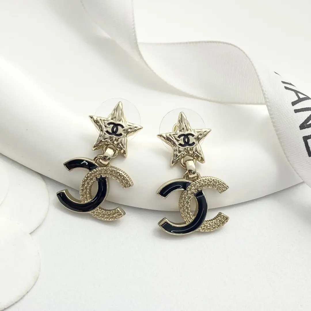 Chanel Black Gold Lava Double C Earrings