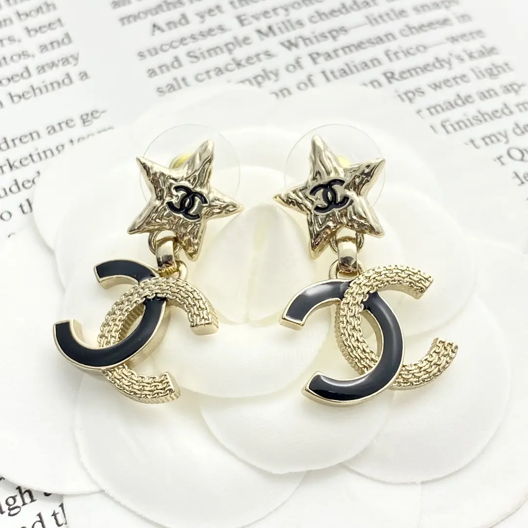 Chanel Black Gold Lava Double C Earrings