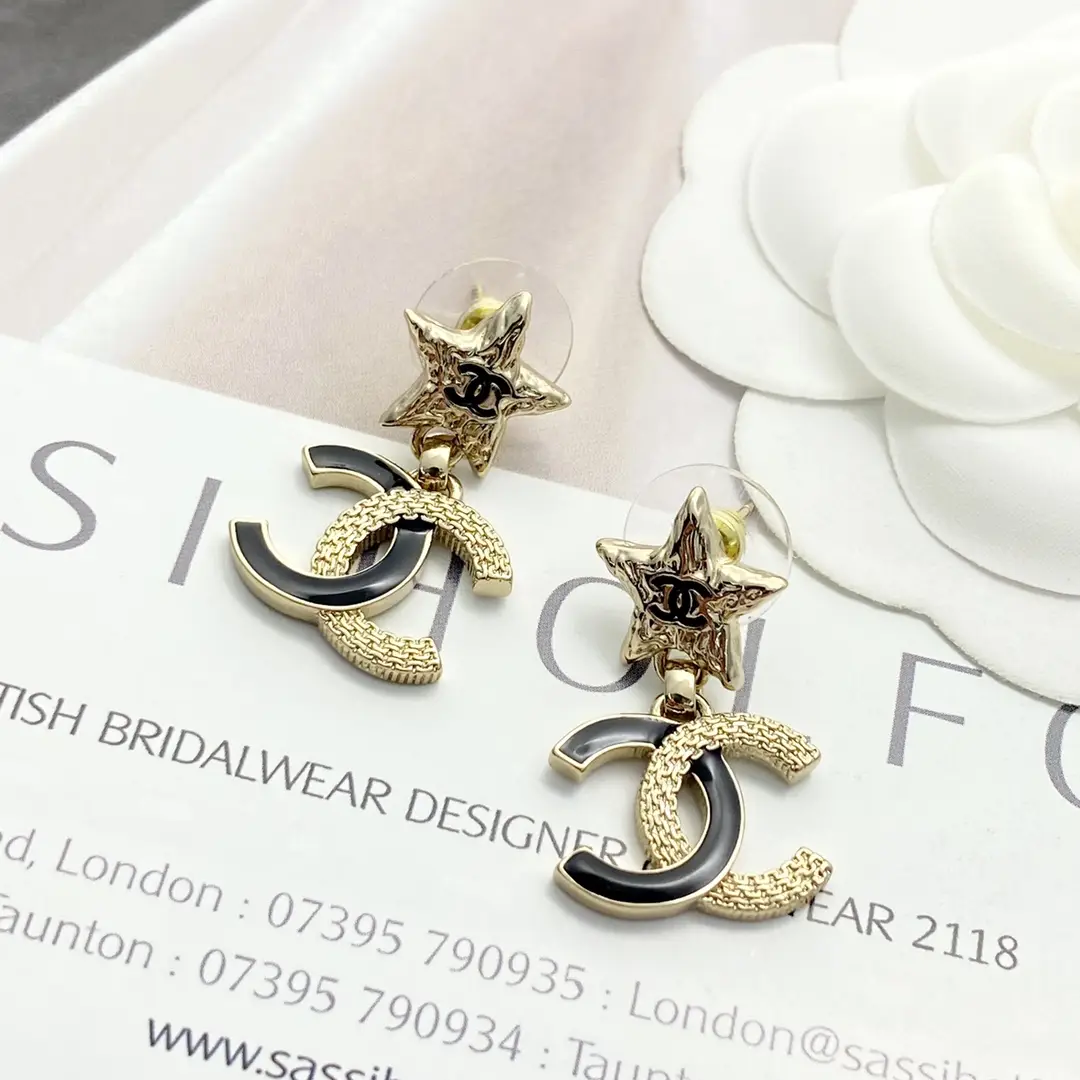 Chanel Black Gold Lava Double C Earrings