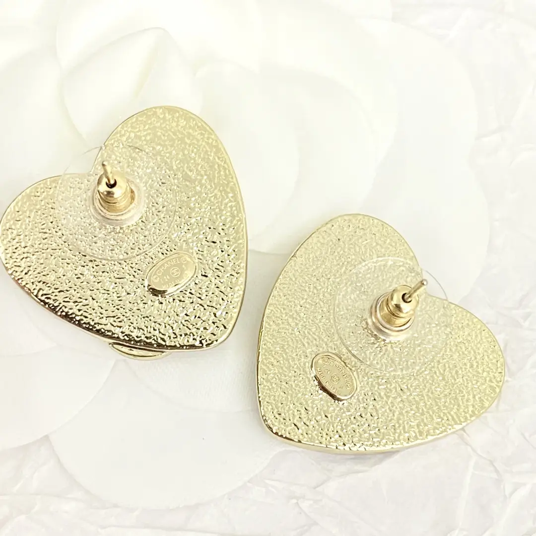 Chanel Black and Gold Heart Earrings