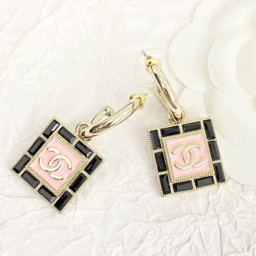 Chanel Black and Pink Square Earrings