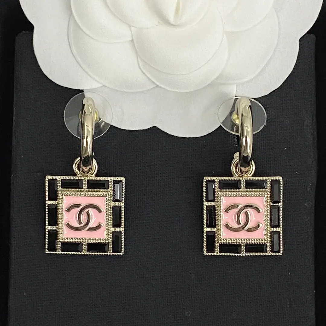 Chanel Black and Pink Square Earrings