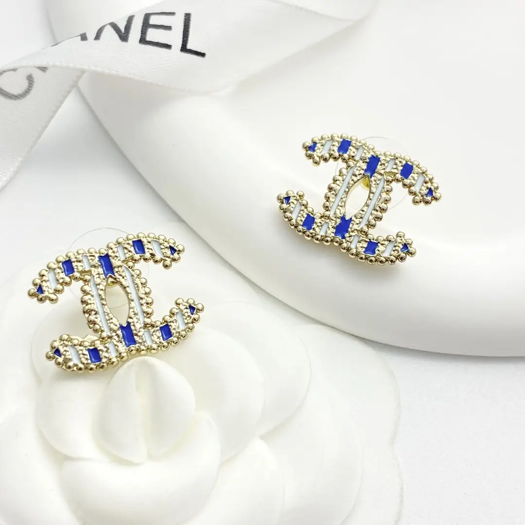 Chanel Blue Enamel Double C Earrings