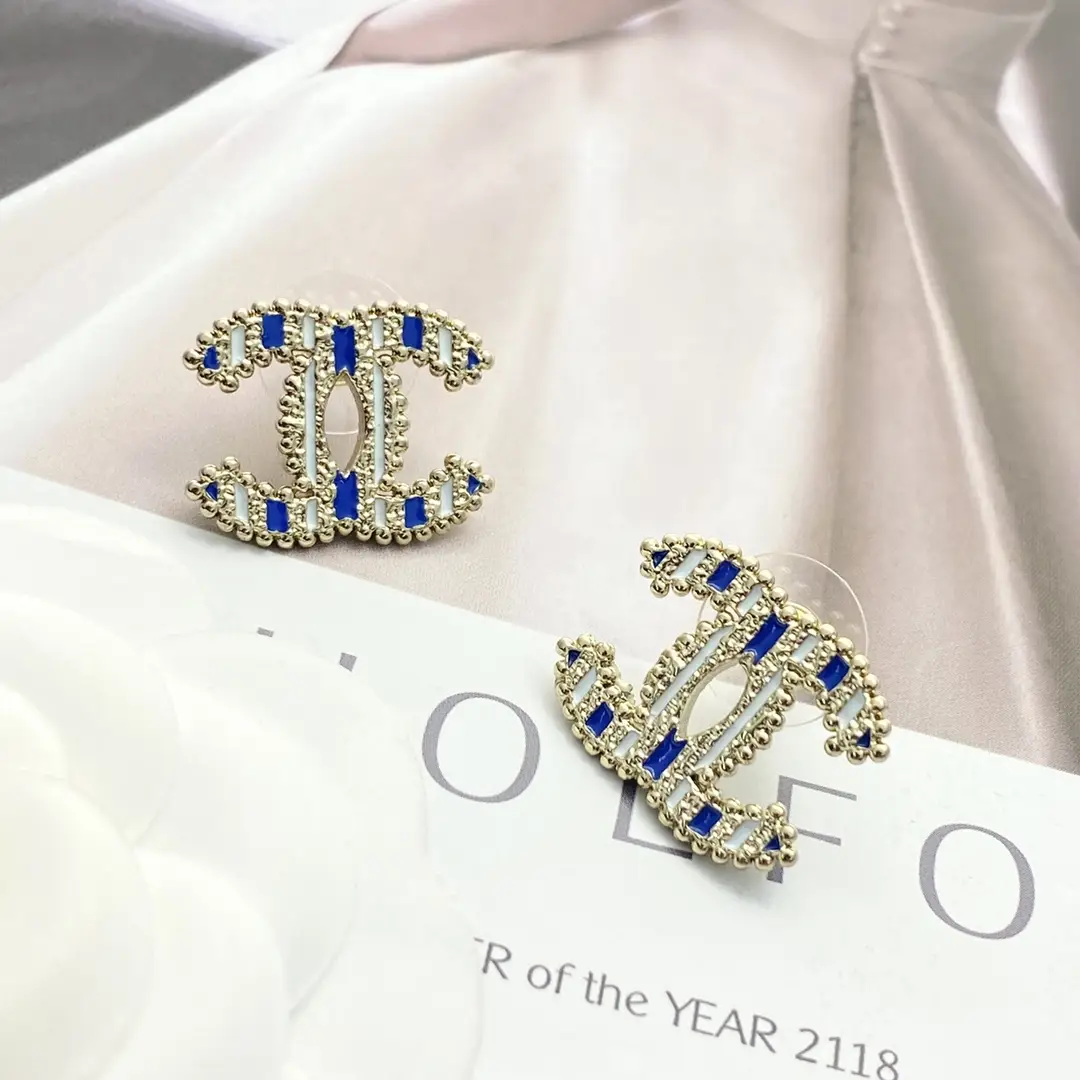 Chanel Blue Enamel Double C Earrings