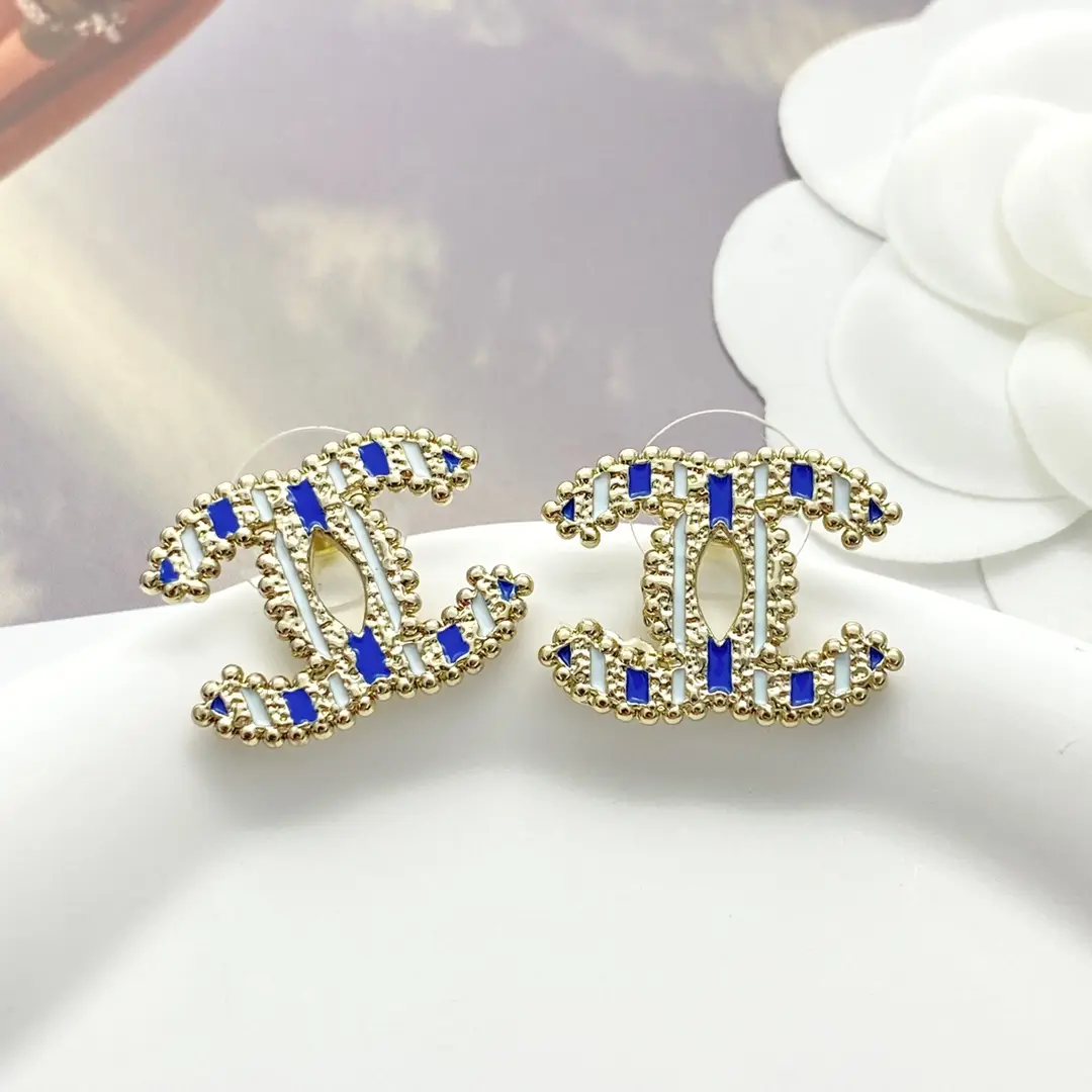 Chanel Blue Enamel Double C Earrings