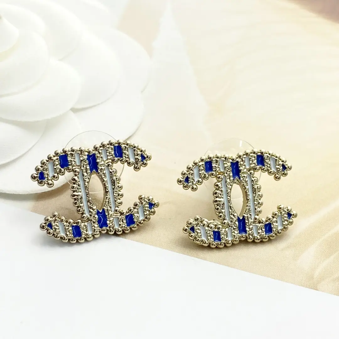 Chanel Blue Enamel Double C Earrings