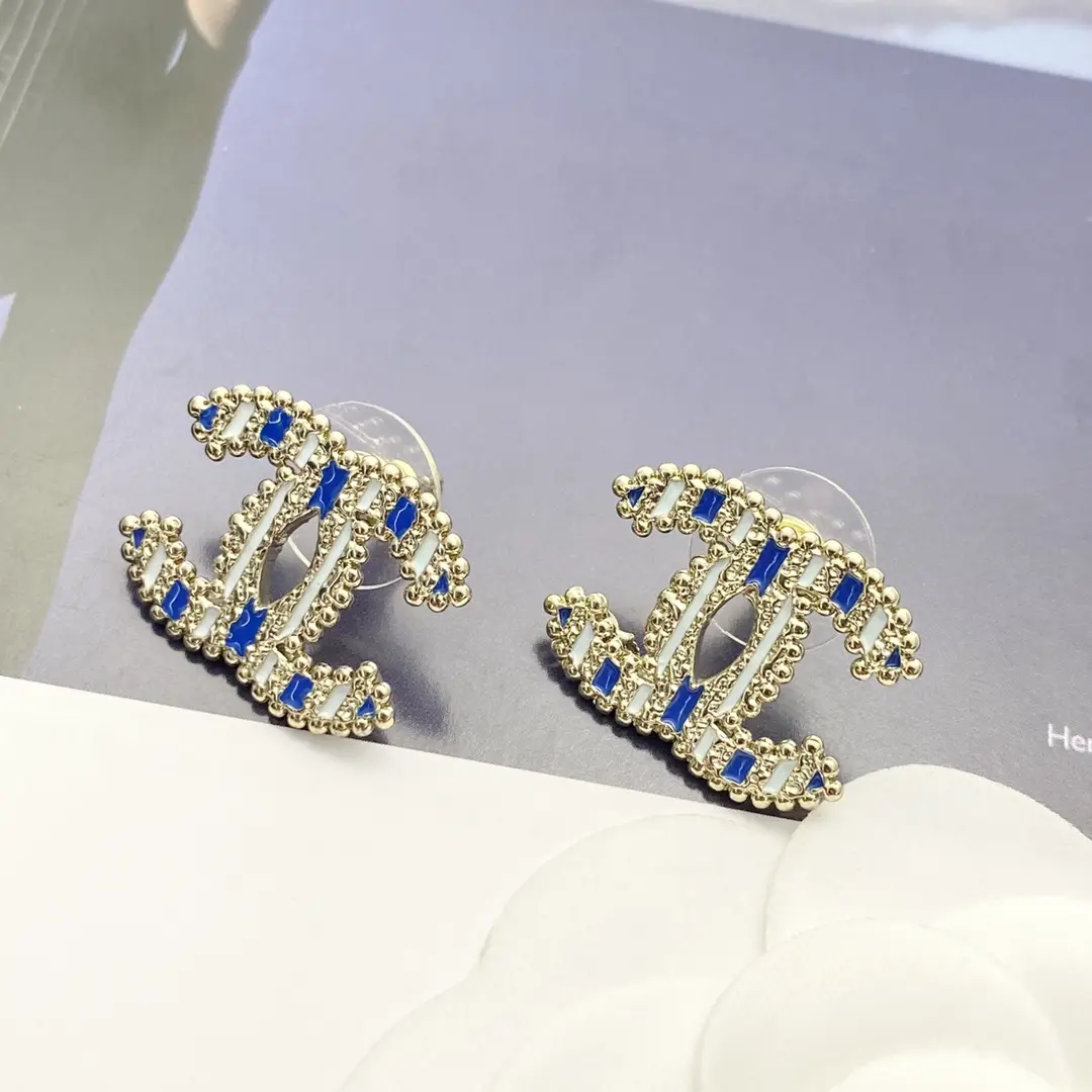 Chanel Blue Enamel Double C Earrings