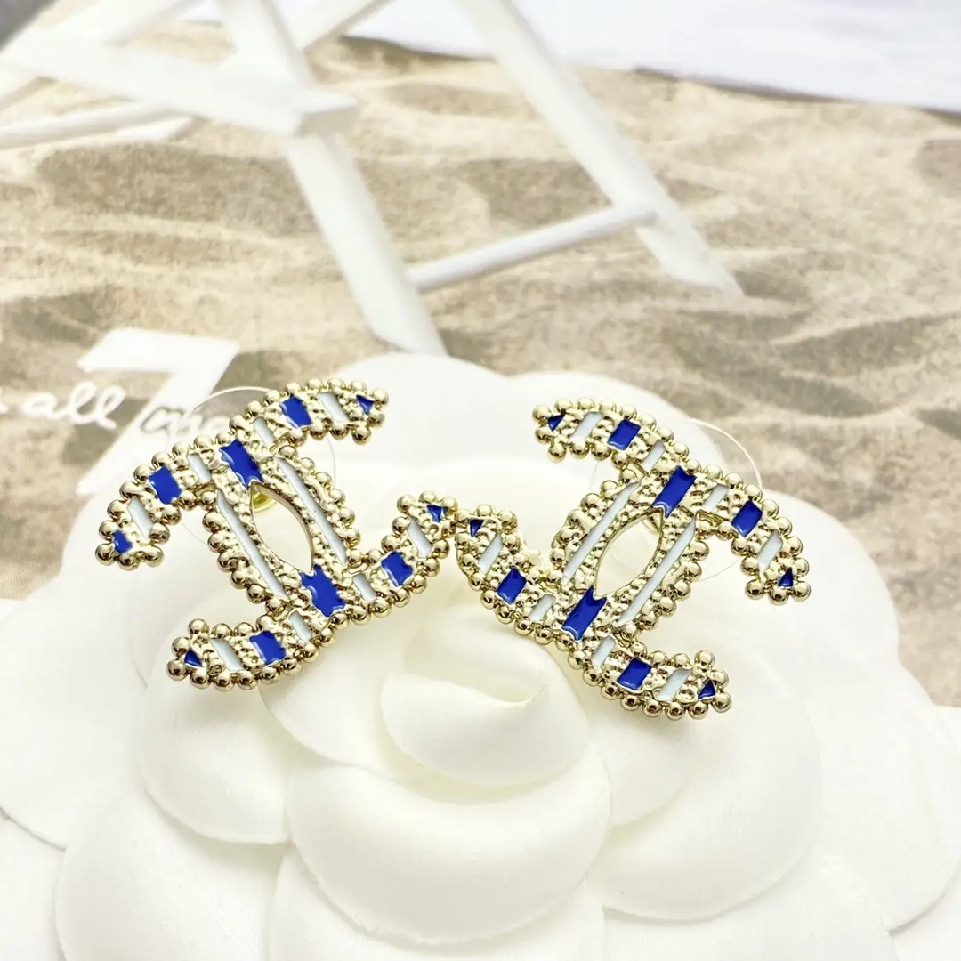 Chanel Blue Enamel Double C Earrings