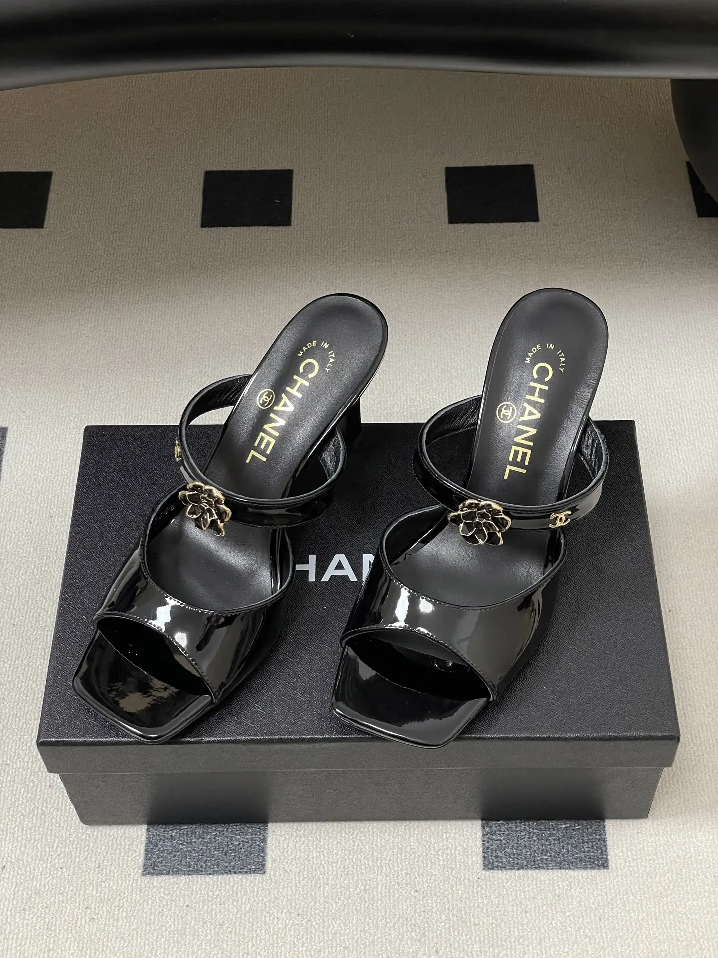 Chanel Camellia Strappy High-Heeled Sandals Black