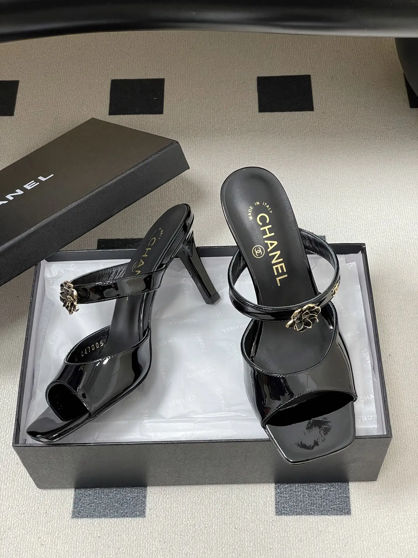 Chanel Camellia Strappy High-Heeled Sandals Black