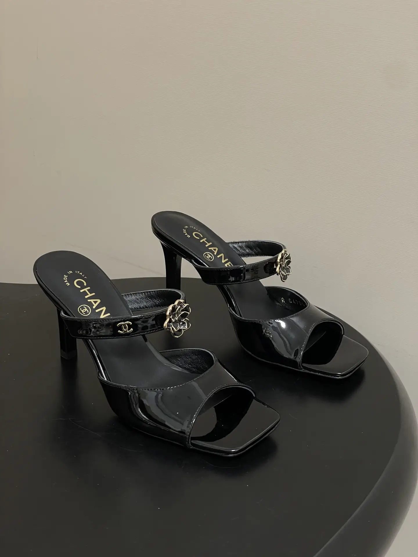 Chanel Camellia Strappy High-Heeled Sandals Black