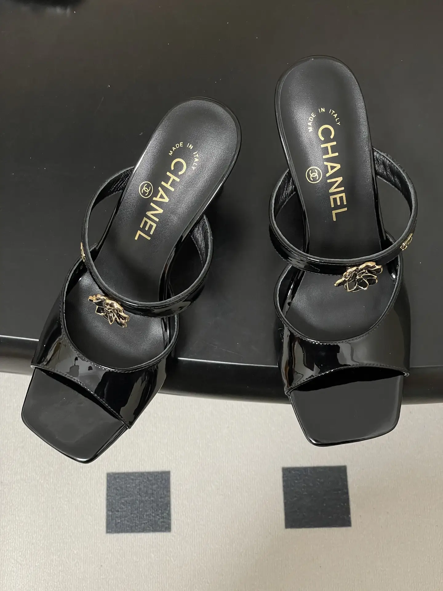 Chanel Camellia Strappy High-Heeled Sandals Black