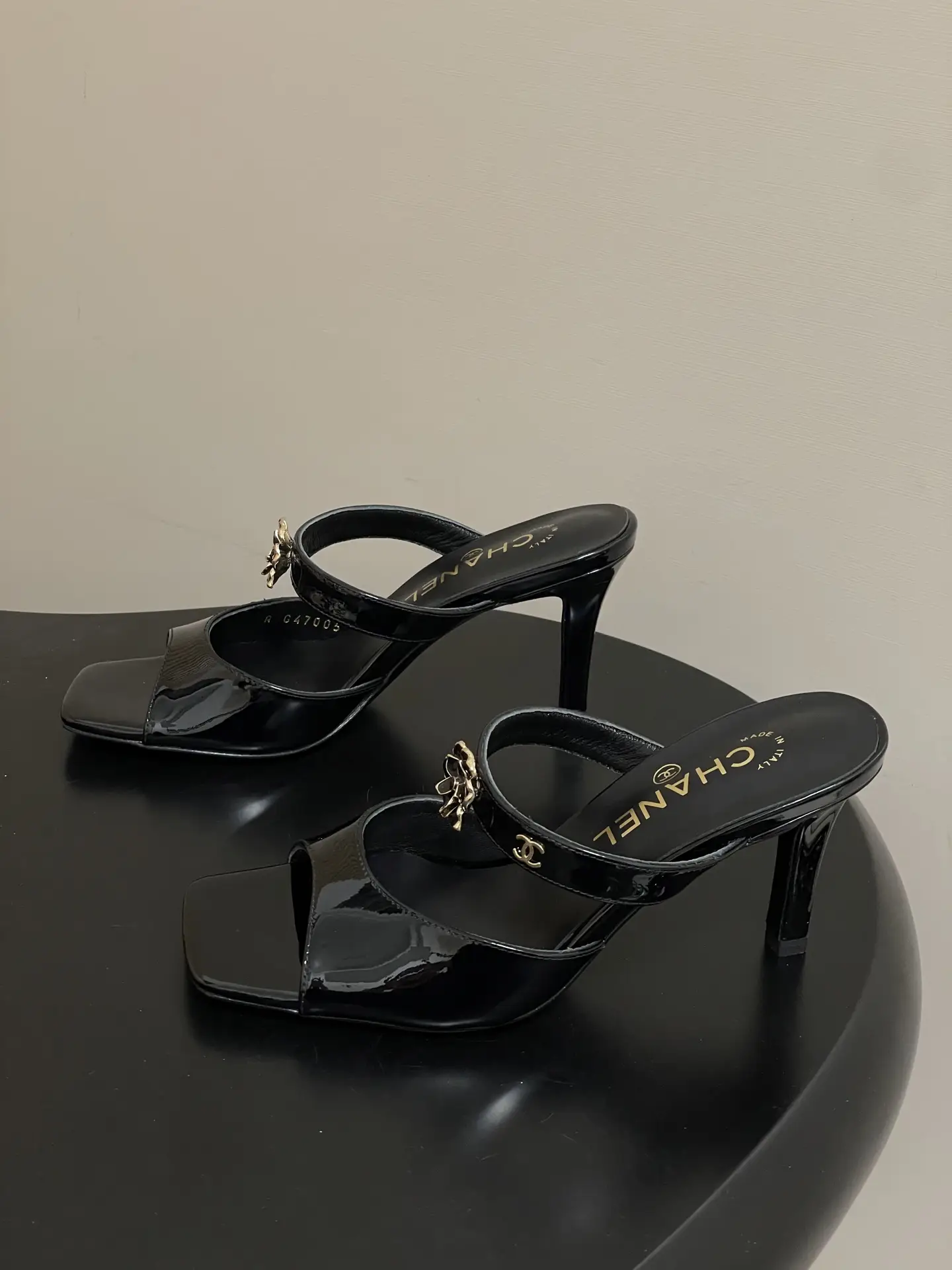 Chanel Camellia Strappy High-Heeled Sandals Black