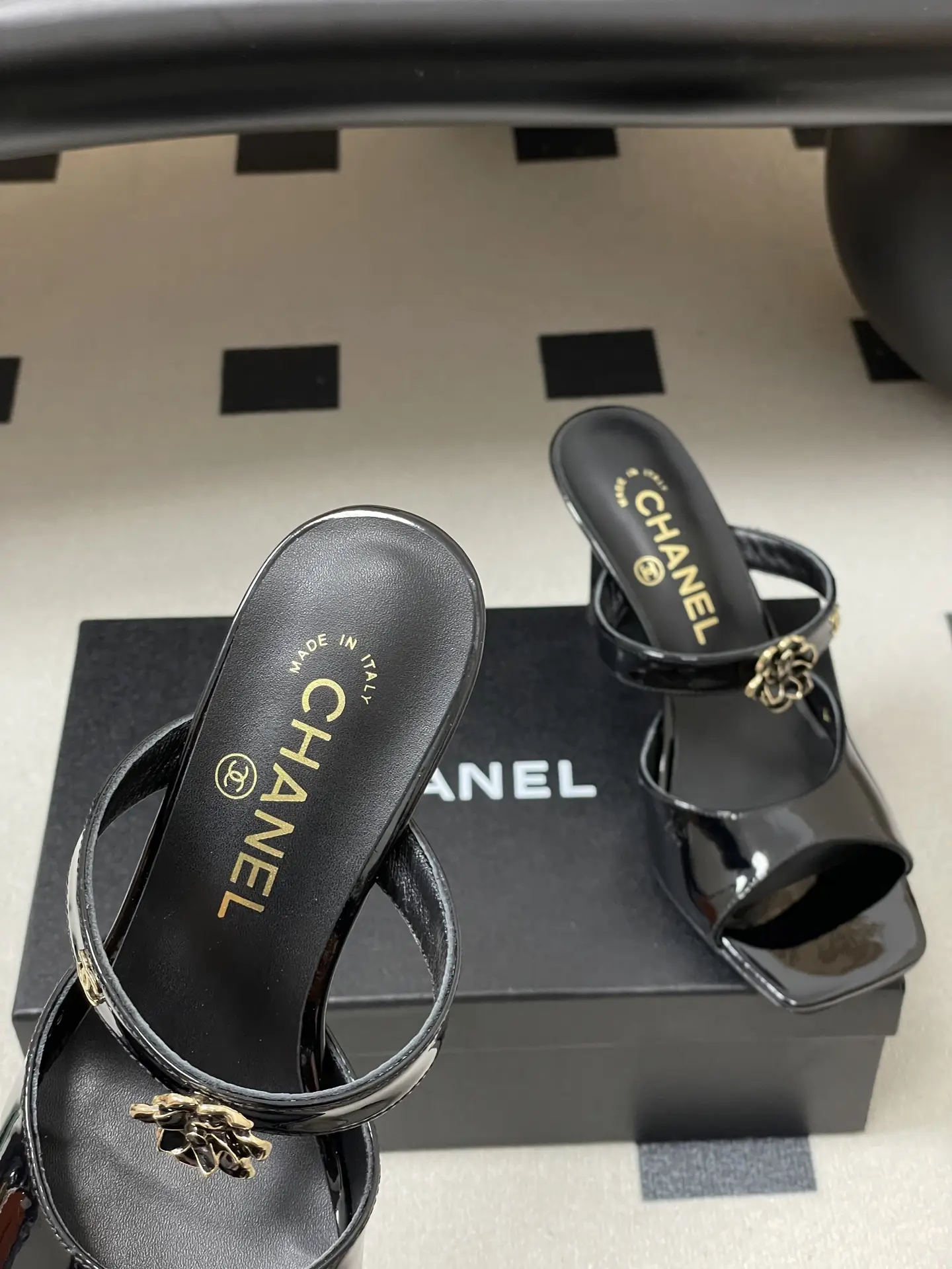 Chanel Camellia Strappy High-Heeled Sandals Black