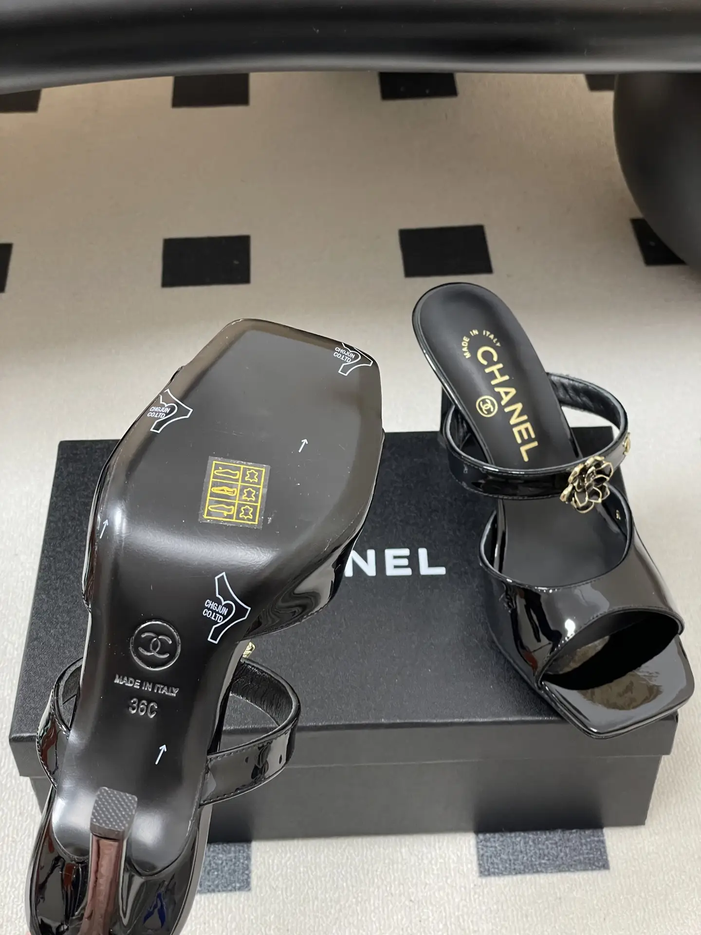 Chanel Camellia Strappy High-Heeled Sandals Black