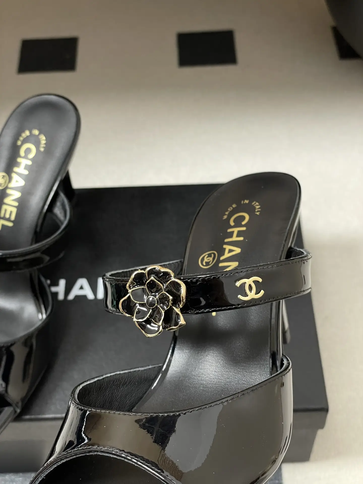 Chanel Camellia Strappy High-Heeled Sandals Black