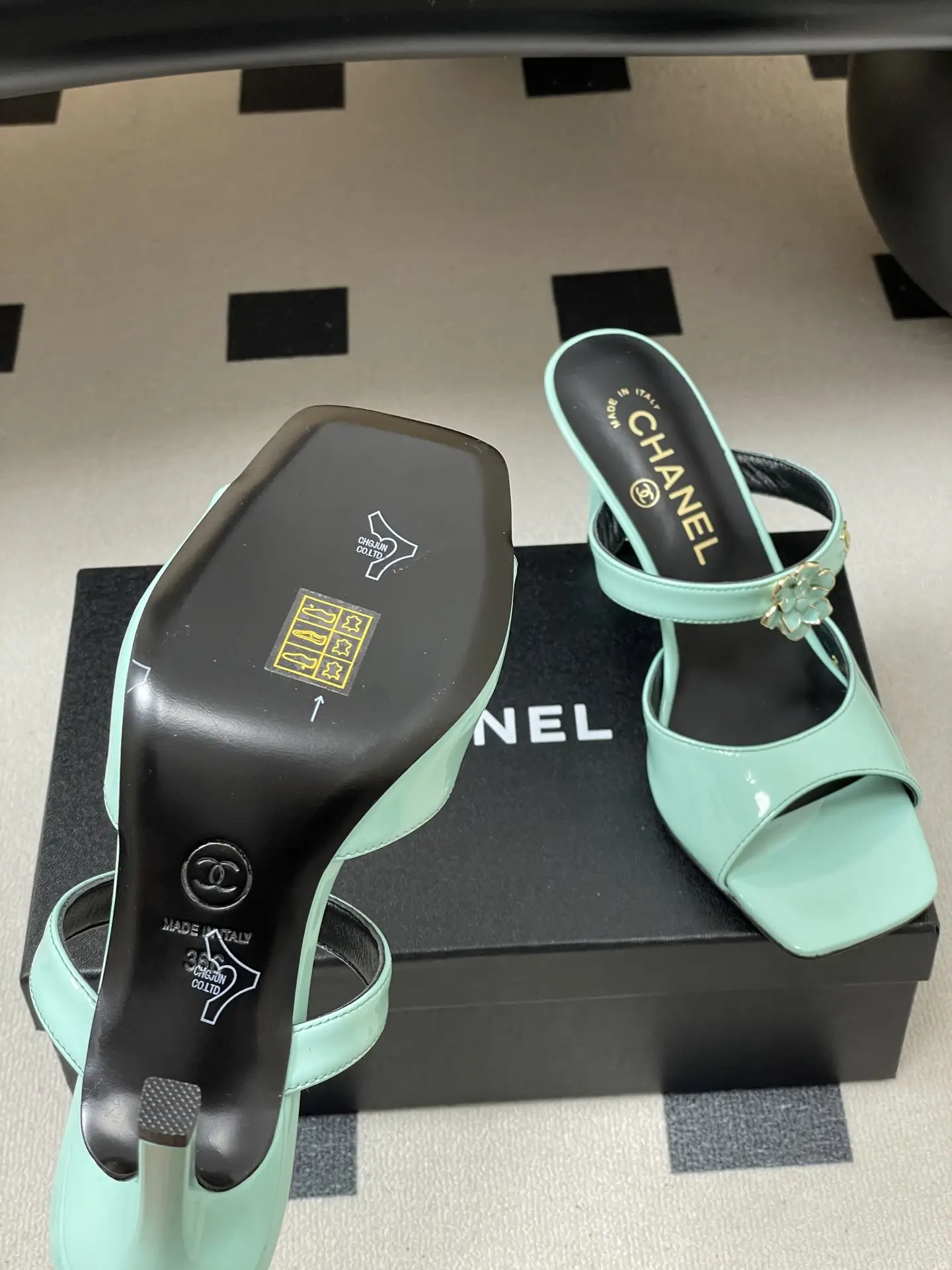 Chanel Camellia Strappy High-Heeled Sandals Blue