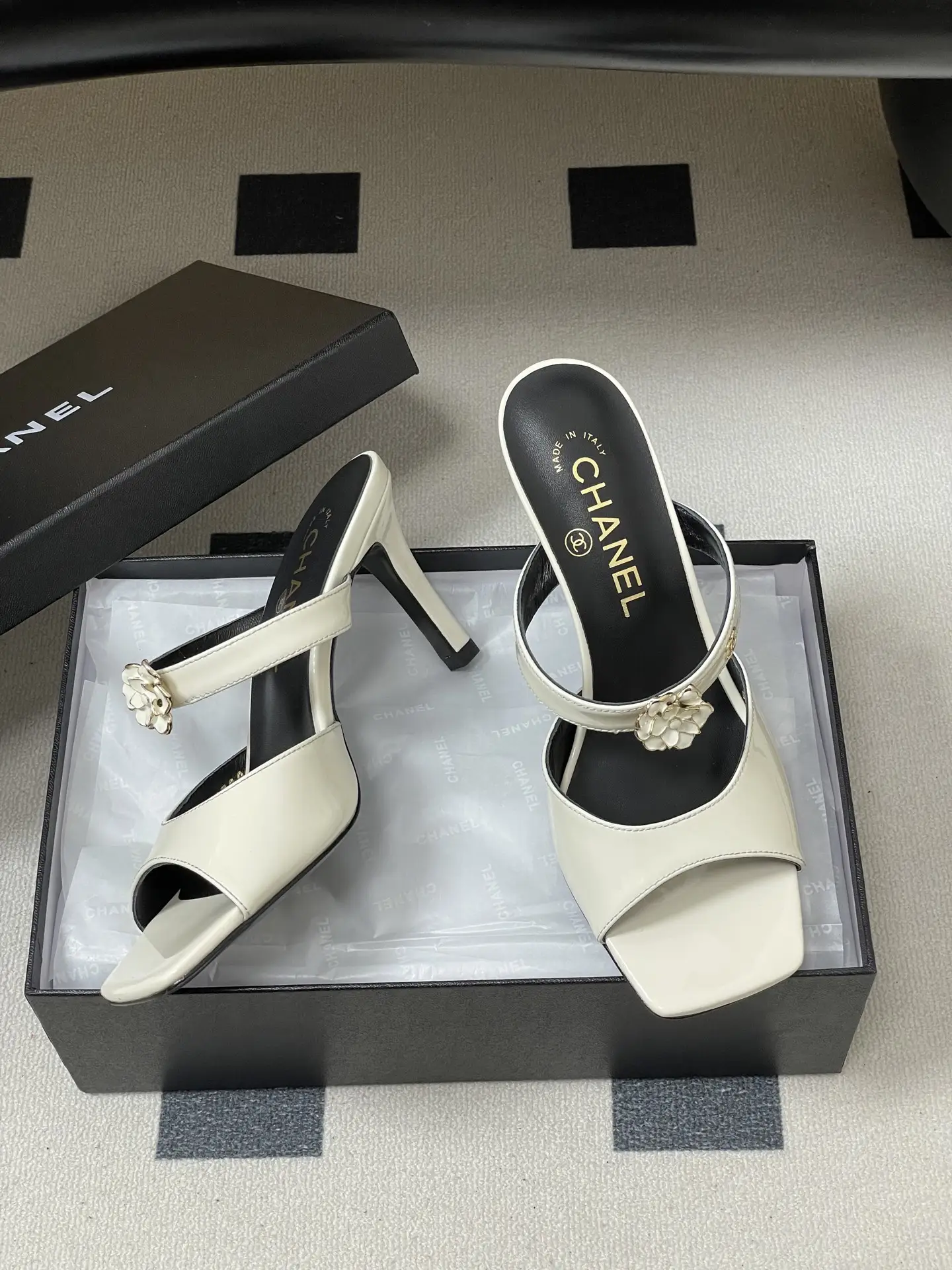 Chanel Camellia Strappy High-Heeled Sandals White