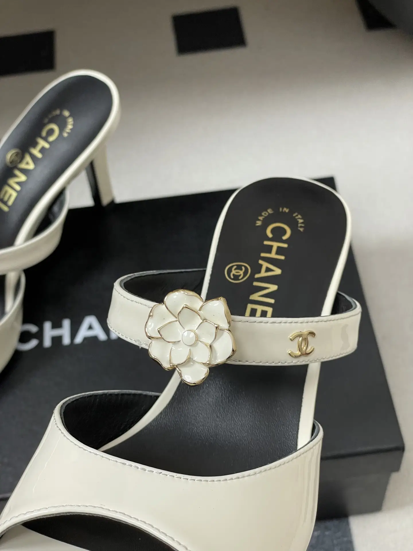 Chanel Camellia Strappy High-Heeled Sandals White