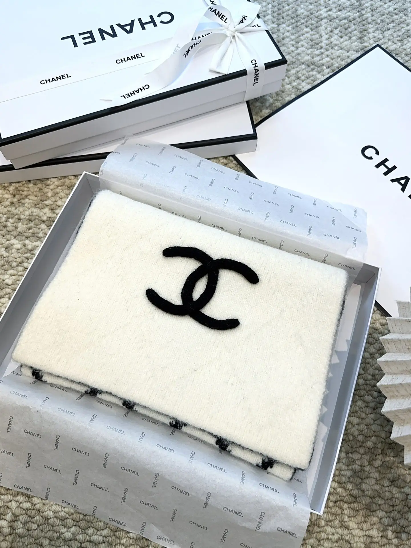 Chanel Cashmere Scarf White