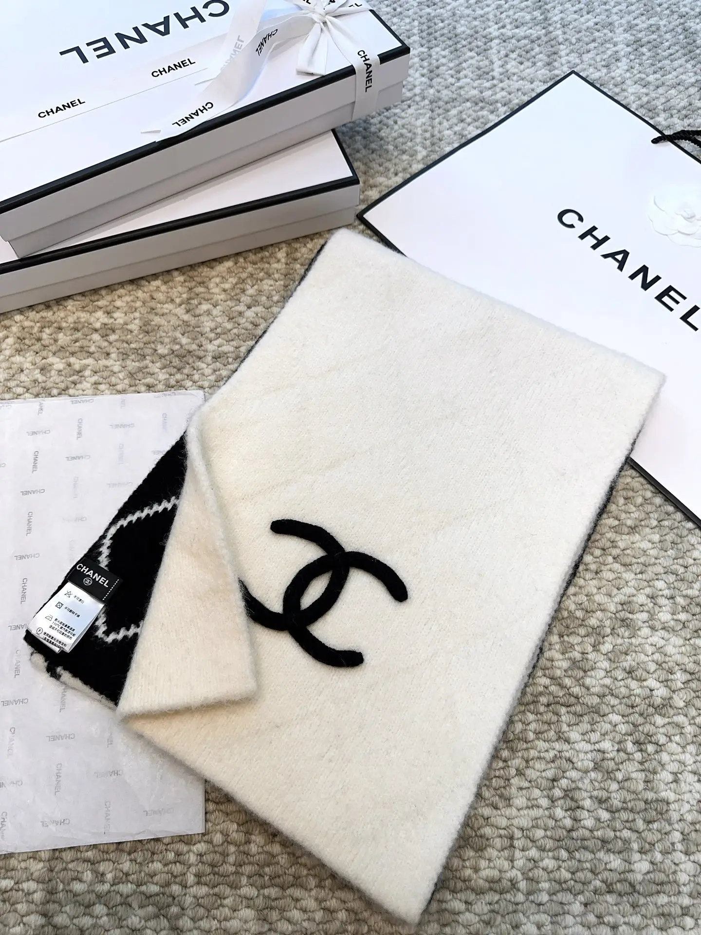 Chanel Cashmere Scarf White