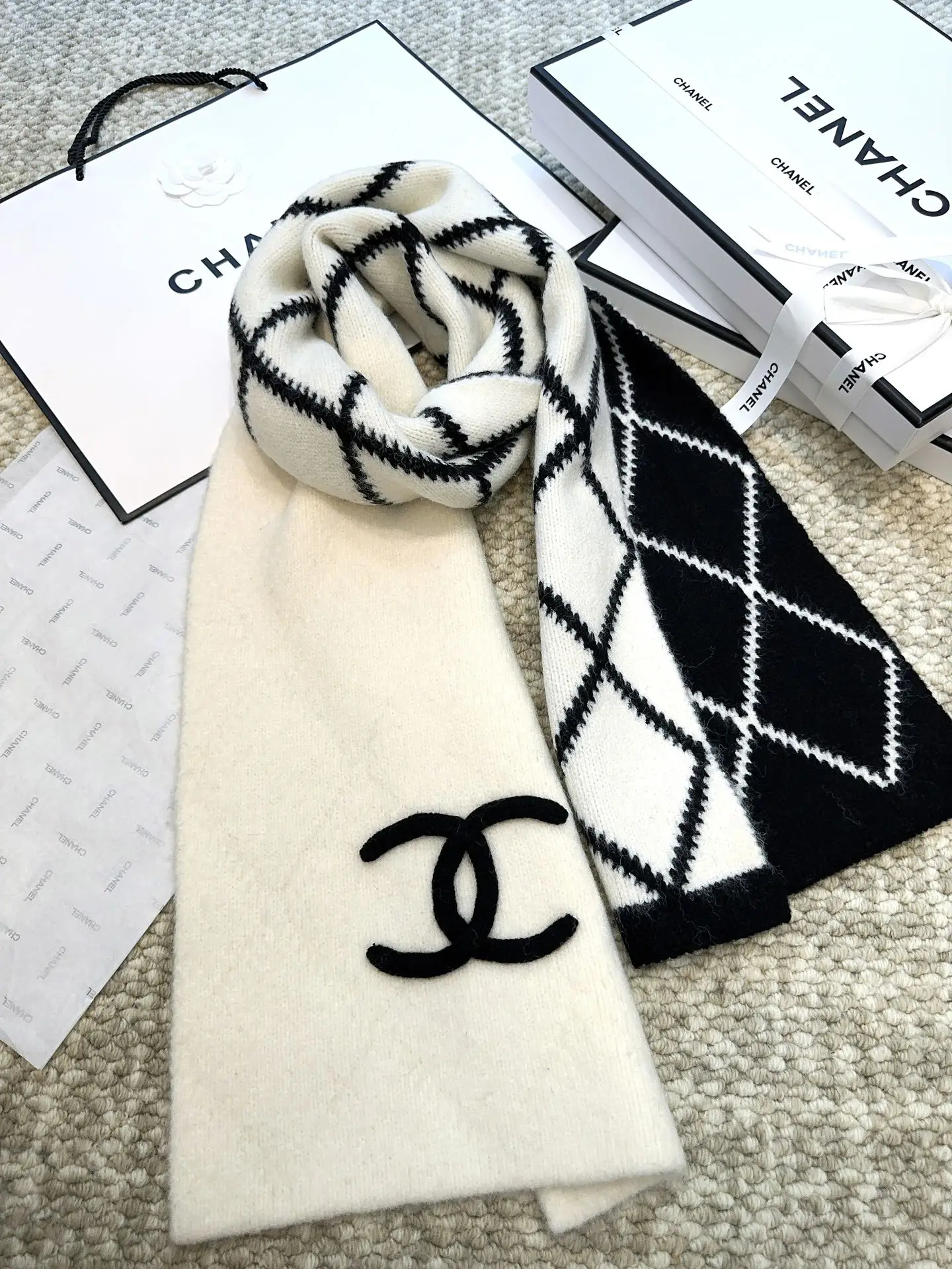 Chanel Cashmere Scarf White