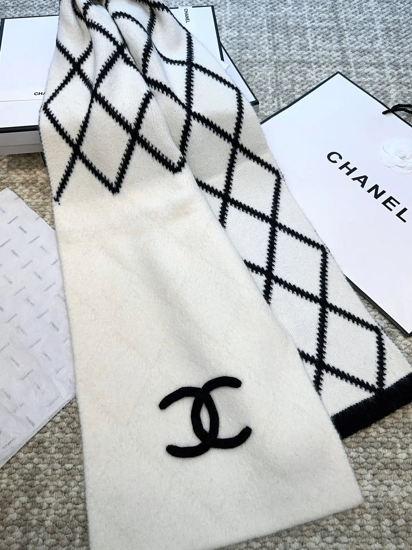 Chanel Cashmere Scarf White