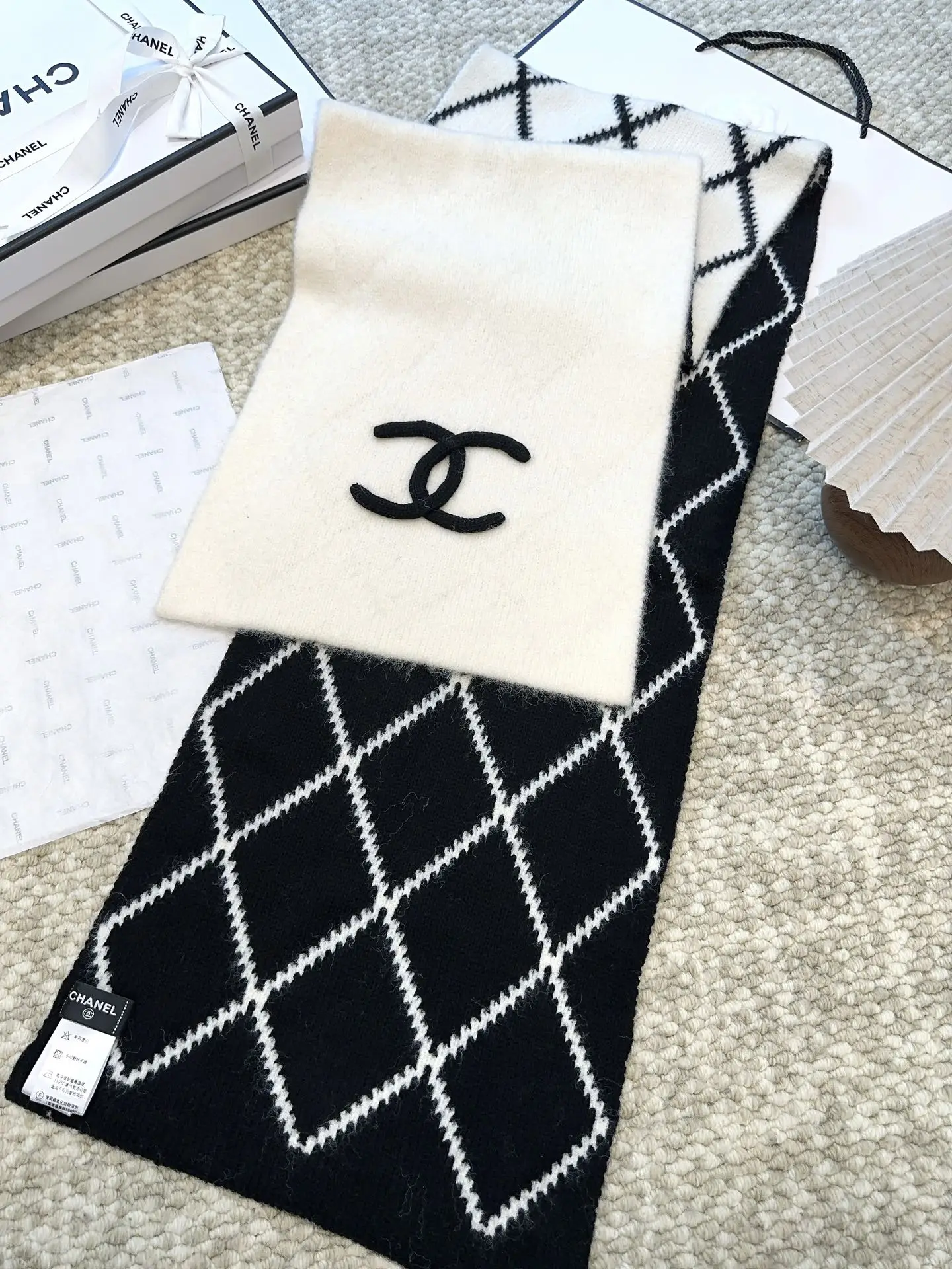 Chanel Cashmere Scarf White