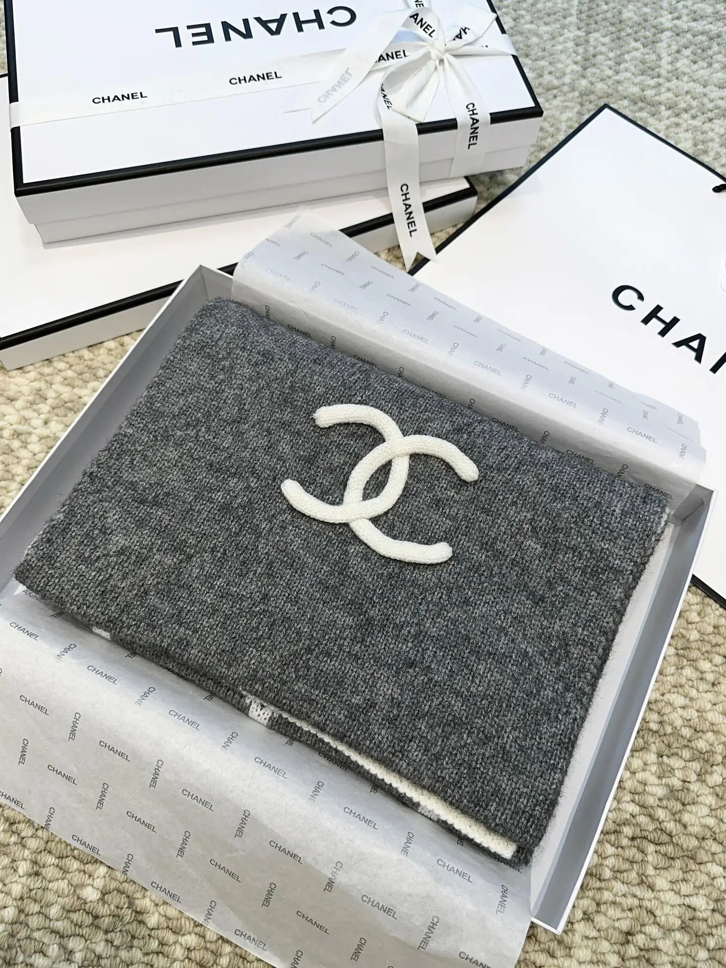 Chanel Cashmere Scarf Gray