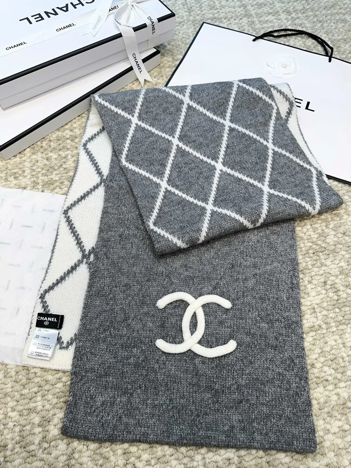 Chanel Cashmere Scarf Gray