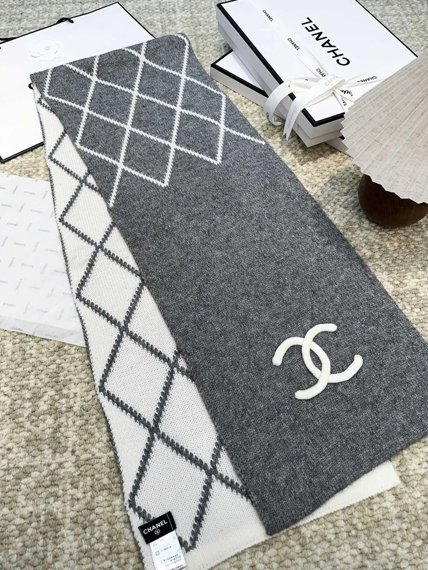 Chanel Cashmere Scarf Gray