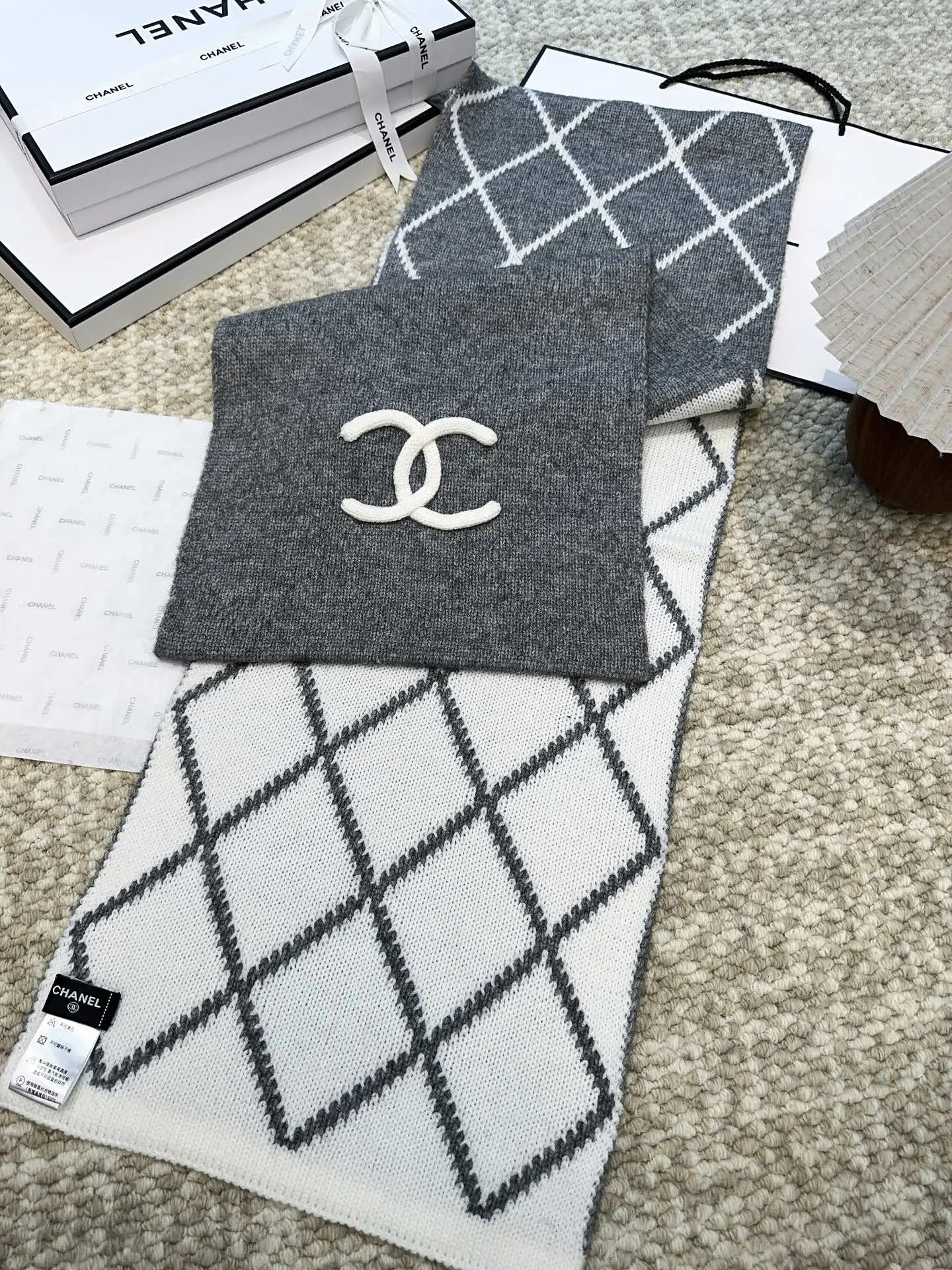 Chanel Cashmere Scarf Gray