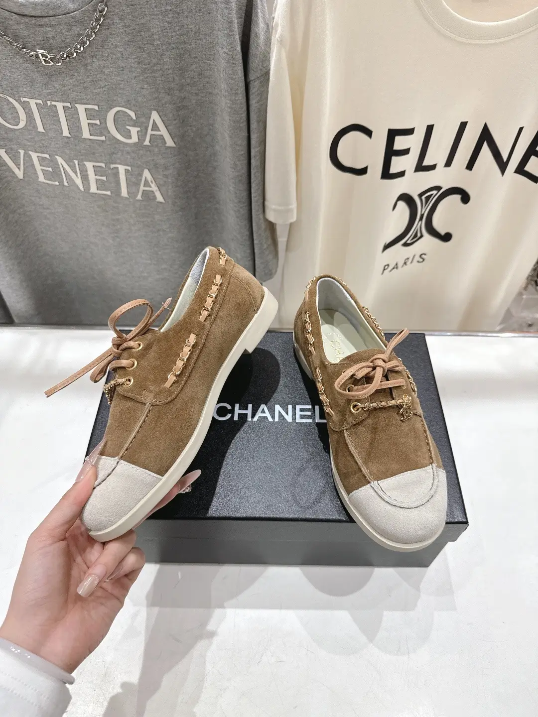 Chanel Chain Loafers Casual Shoes Brown