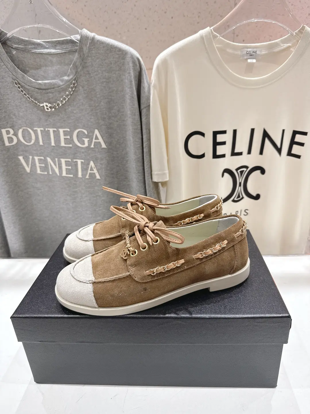 Chanel Chain Loafers Casual Shoes Brown