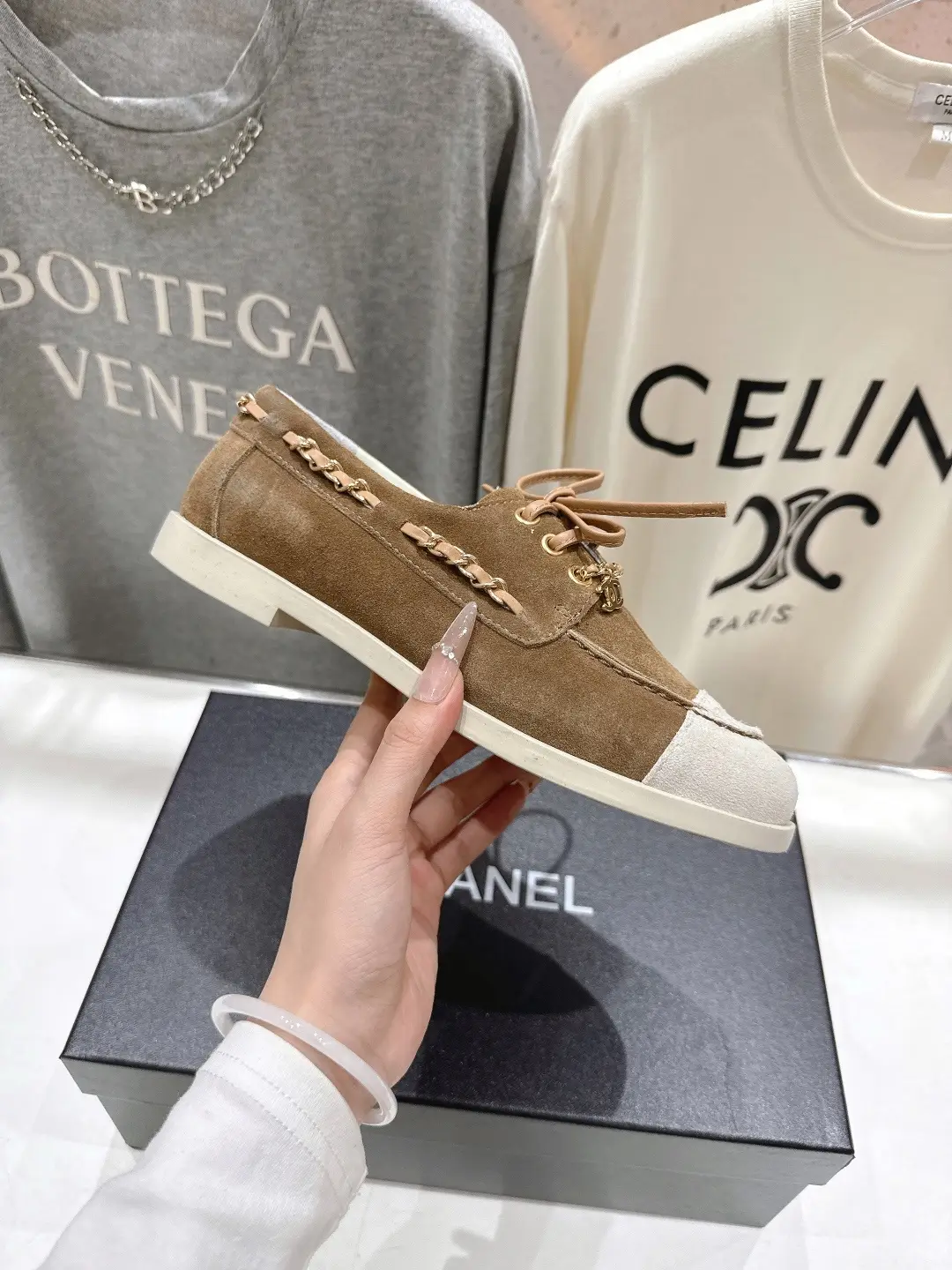 Chanel Chain Loafers Casual Shoes Brown