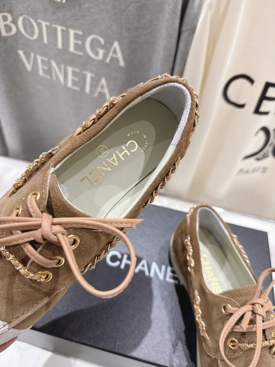 Chanel Chain Loafers Casual Shoes Brown