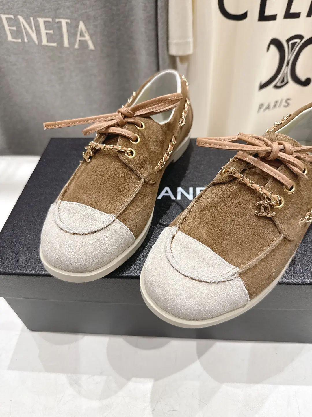 Chanel Chain Loafers Casual Shoes Brown