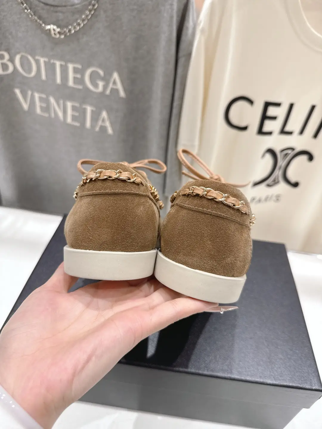 Chanel Chain Loafers Casual Shoes Brown