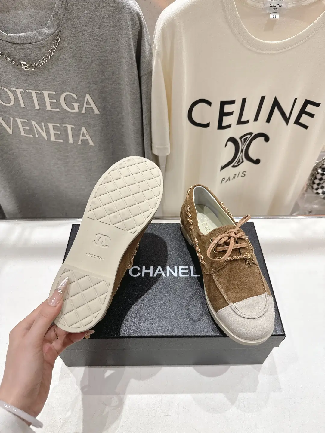 Chanel Chain Loafers Casual Shoes Brown