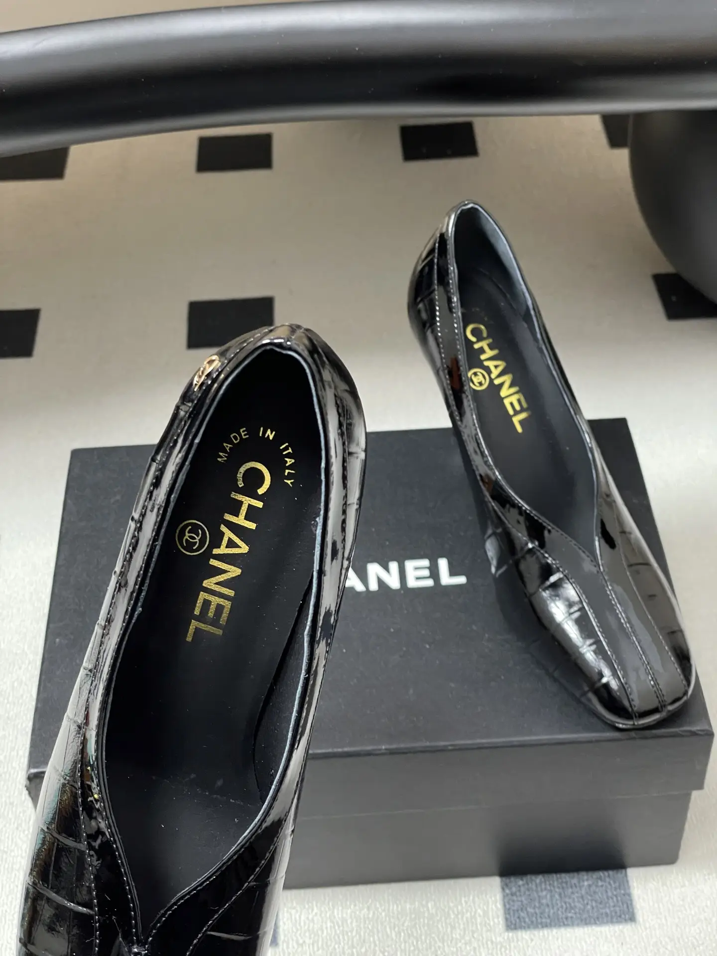 Chanel Crocodile-Embossed Leather High Heels Black
