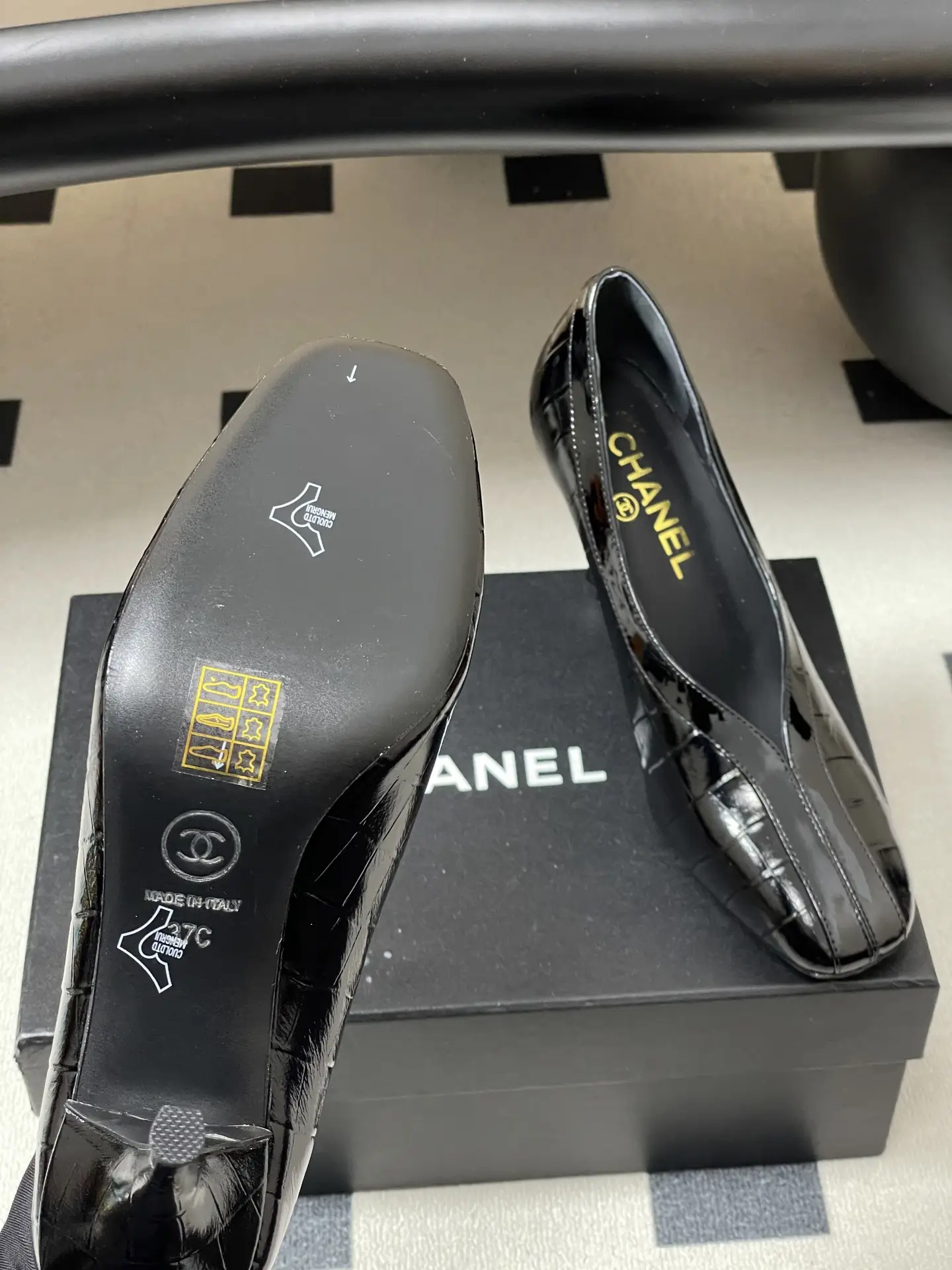 Chanel Crocodile-Embossed Leather High Heels Black