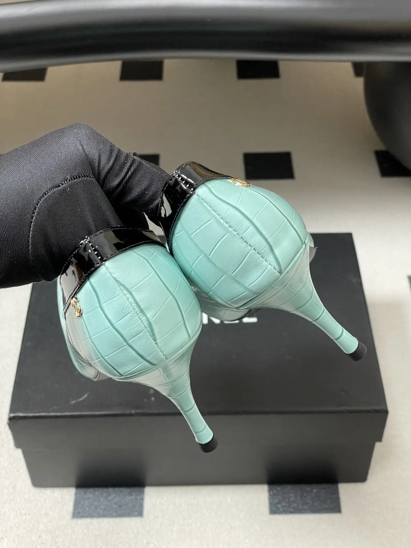 Chanel Crocodile-Embossed Leather High Heels Blue Black