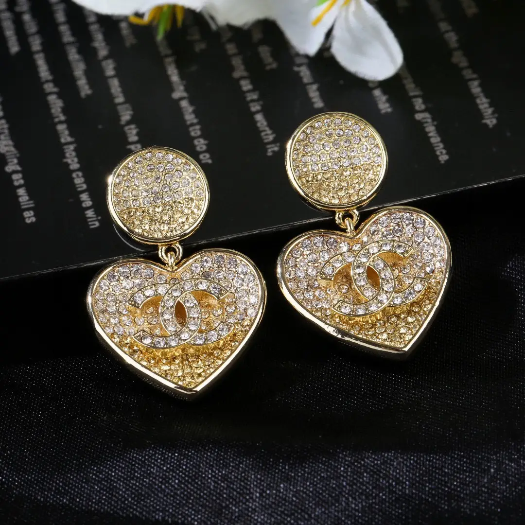 Chanel Heart Gradient Rhinestone Earrings