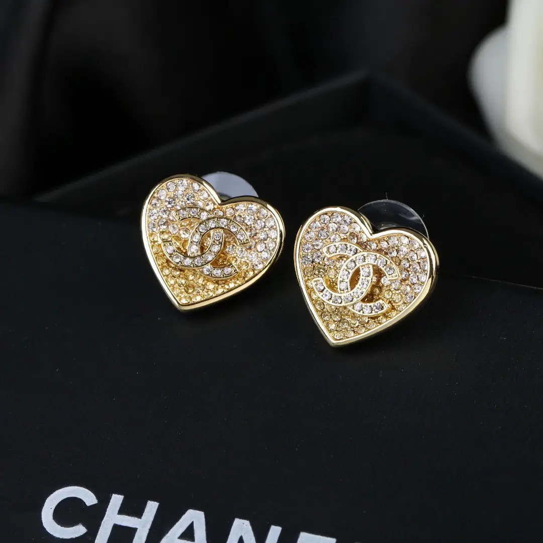 Chanel Heart Gradient Rhinestone Earrings