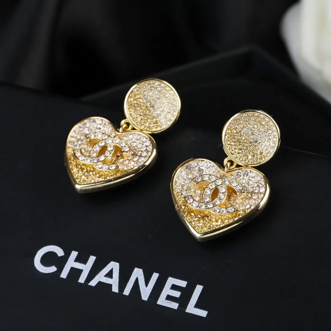 Chanel Heart Gradient Rhinestone Earrings