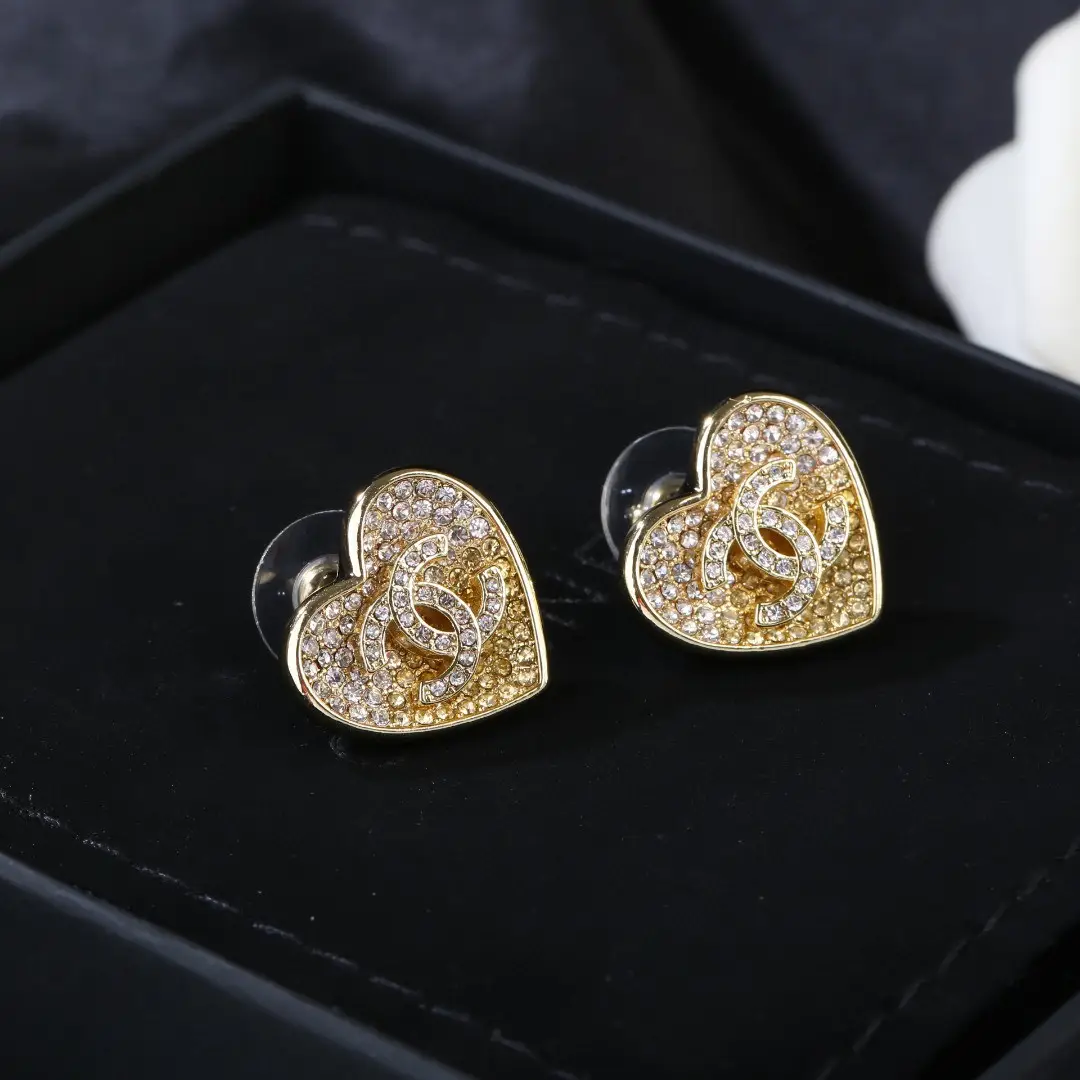 Chanel Heart Gradient Rhinestone Earrings