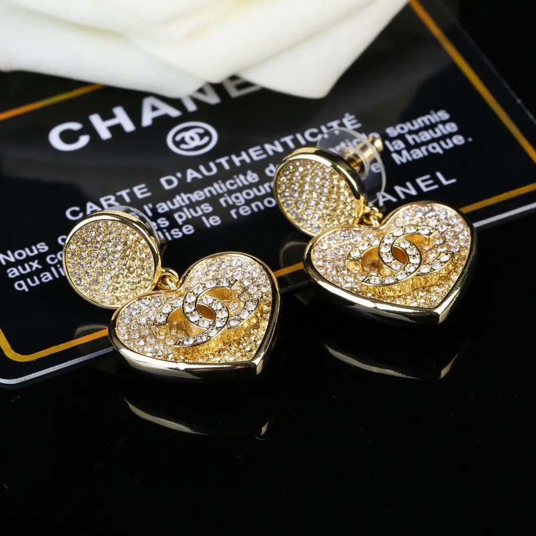 Chanel Heart Gradient Rhinestone Earrings